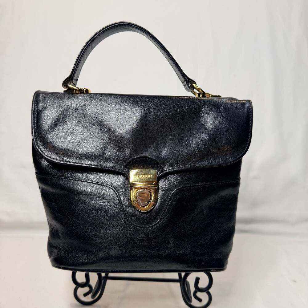 Vintage Oroton Australian Genuine Cowhide Black Leather Purse Satchel Handbag